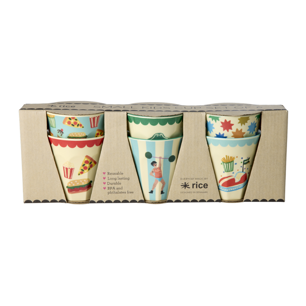 rice melamine kids cups gift box fun fair mint prints 