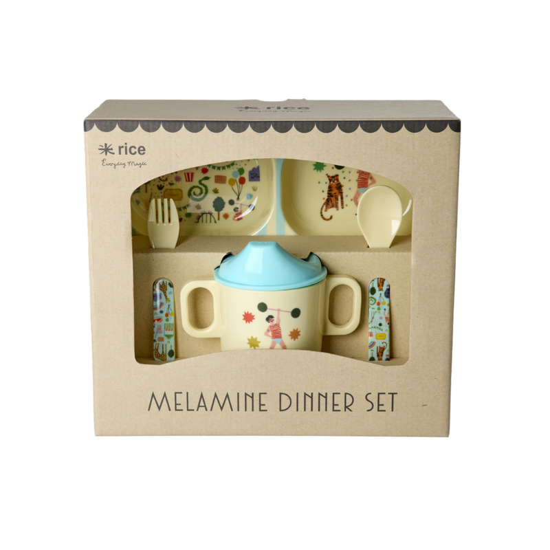 melamine baby dinner gift set fun fair print mint