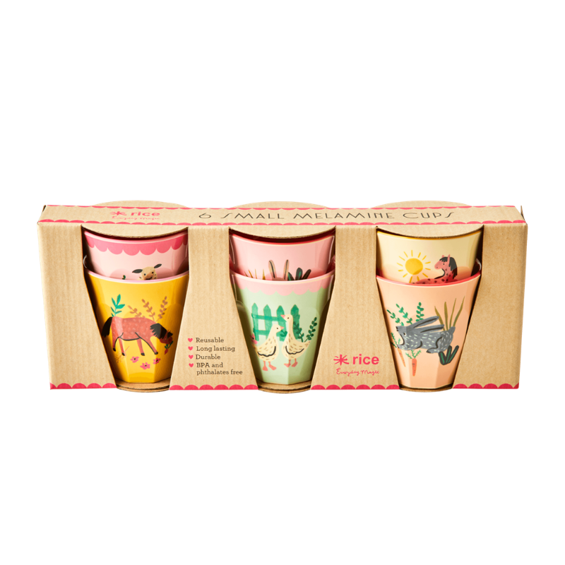 rice melamine kids cups set pink farm prints