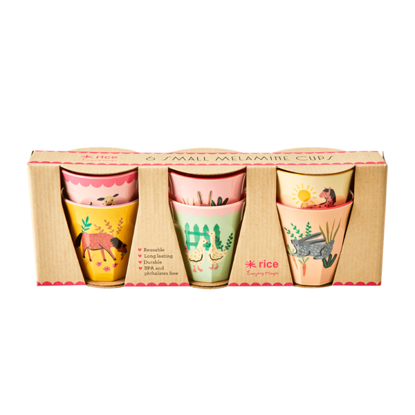 rice melamine kids cups set pink farm prints
