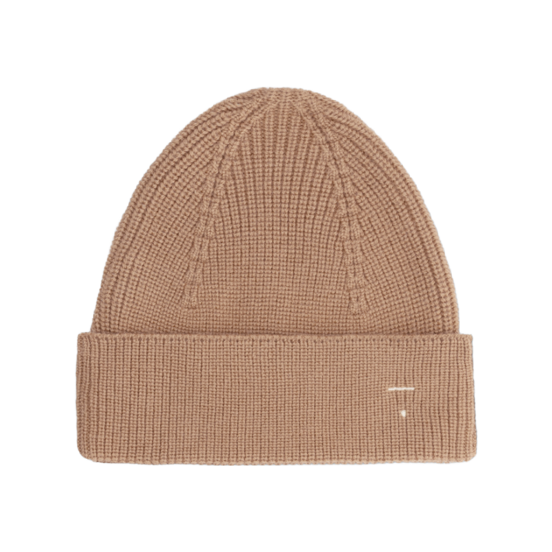 gray label knitted beanie biscuit