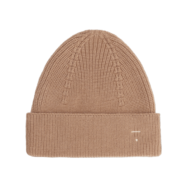gray label knitted beanie biscuit