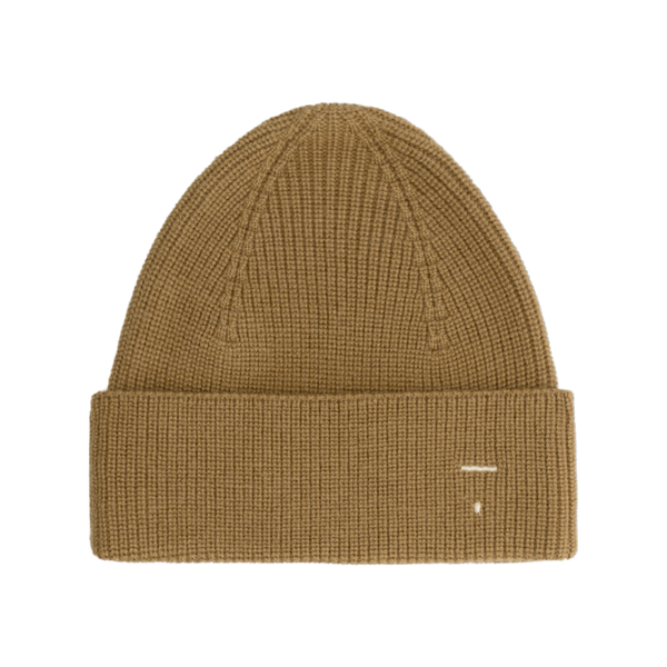 gray label knitted beanie peanut