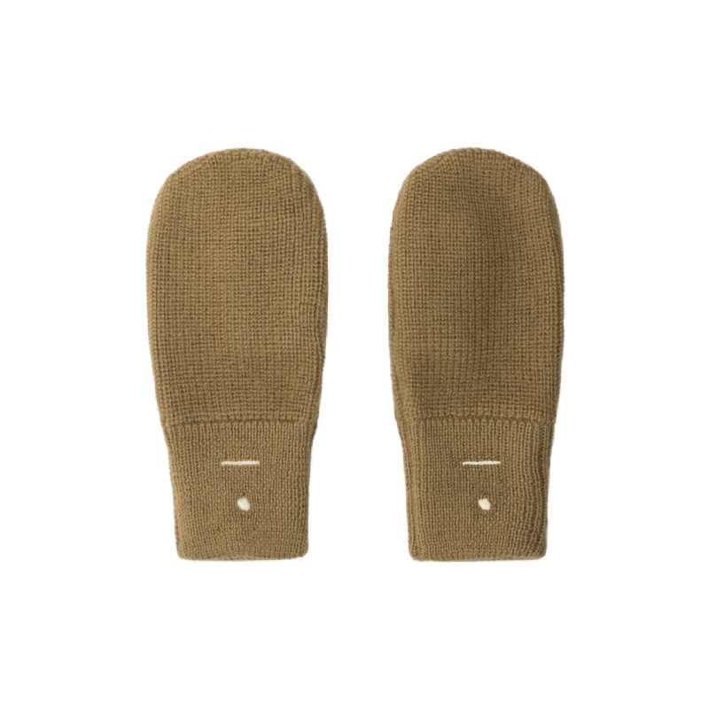 gray label knitted mittens peanut