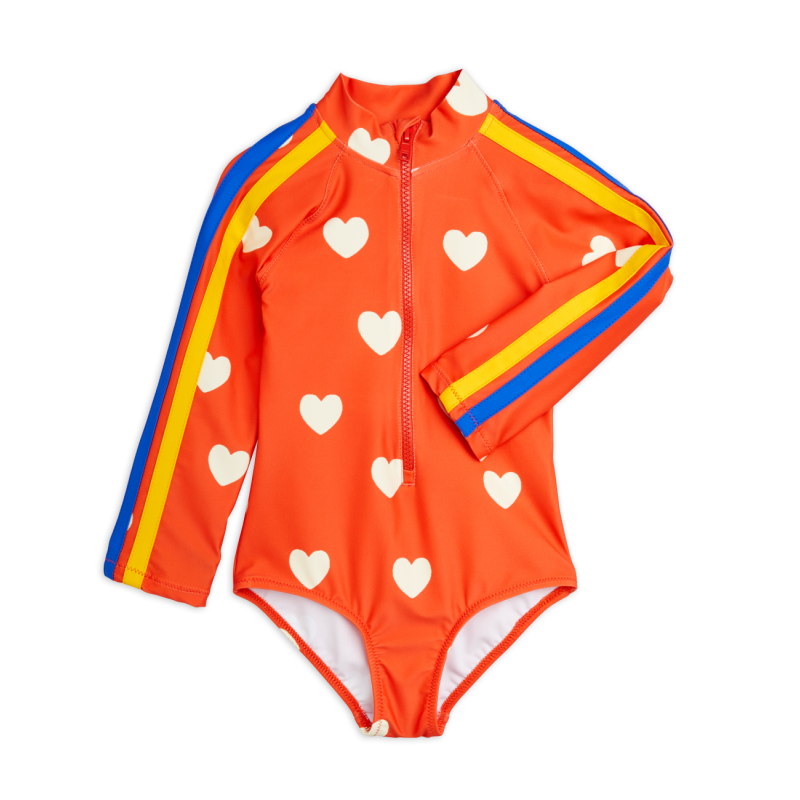 mini rodini hearts aop ls uv swimsuit red