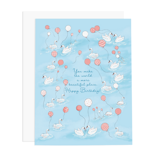 ramus & co swans and balloons birthday card