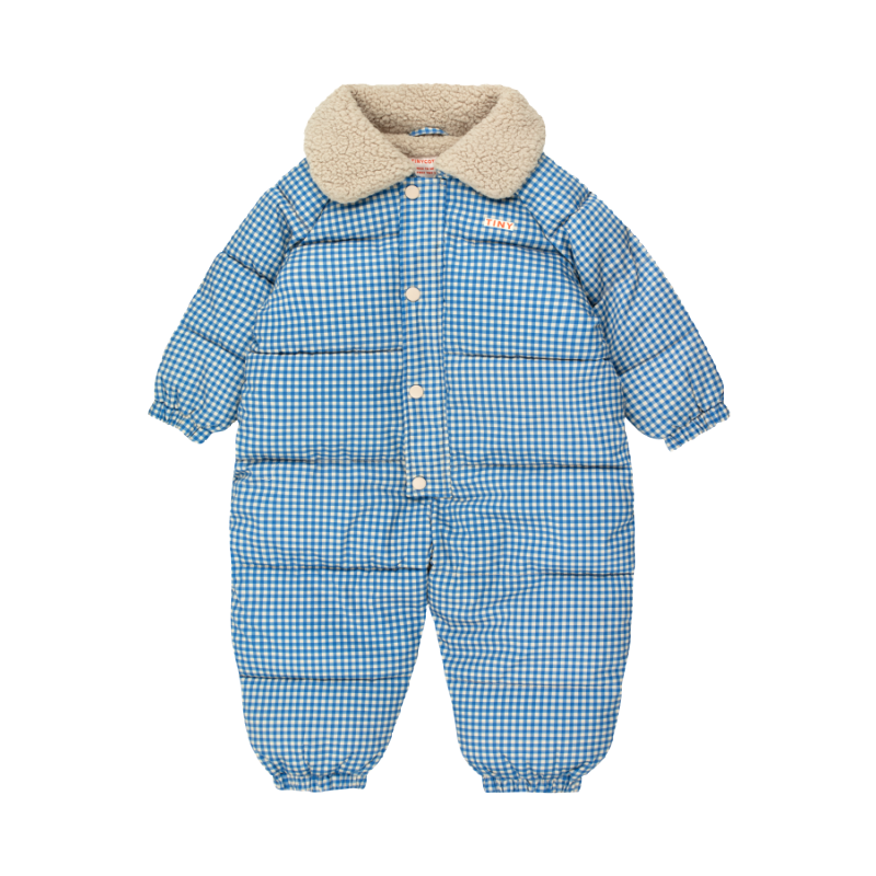 tinycottons vichy padded overall blue/light cream