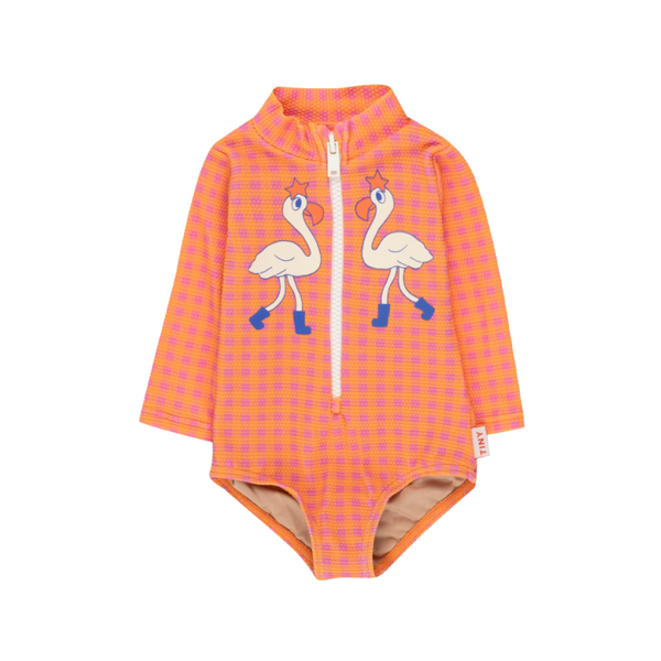 tinycottons flamigos baby swimsuit marigold/dark pink