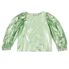 caroline bosmans metallic top green, girls blouse, puff sleeve shiny texture