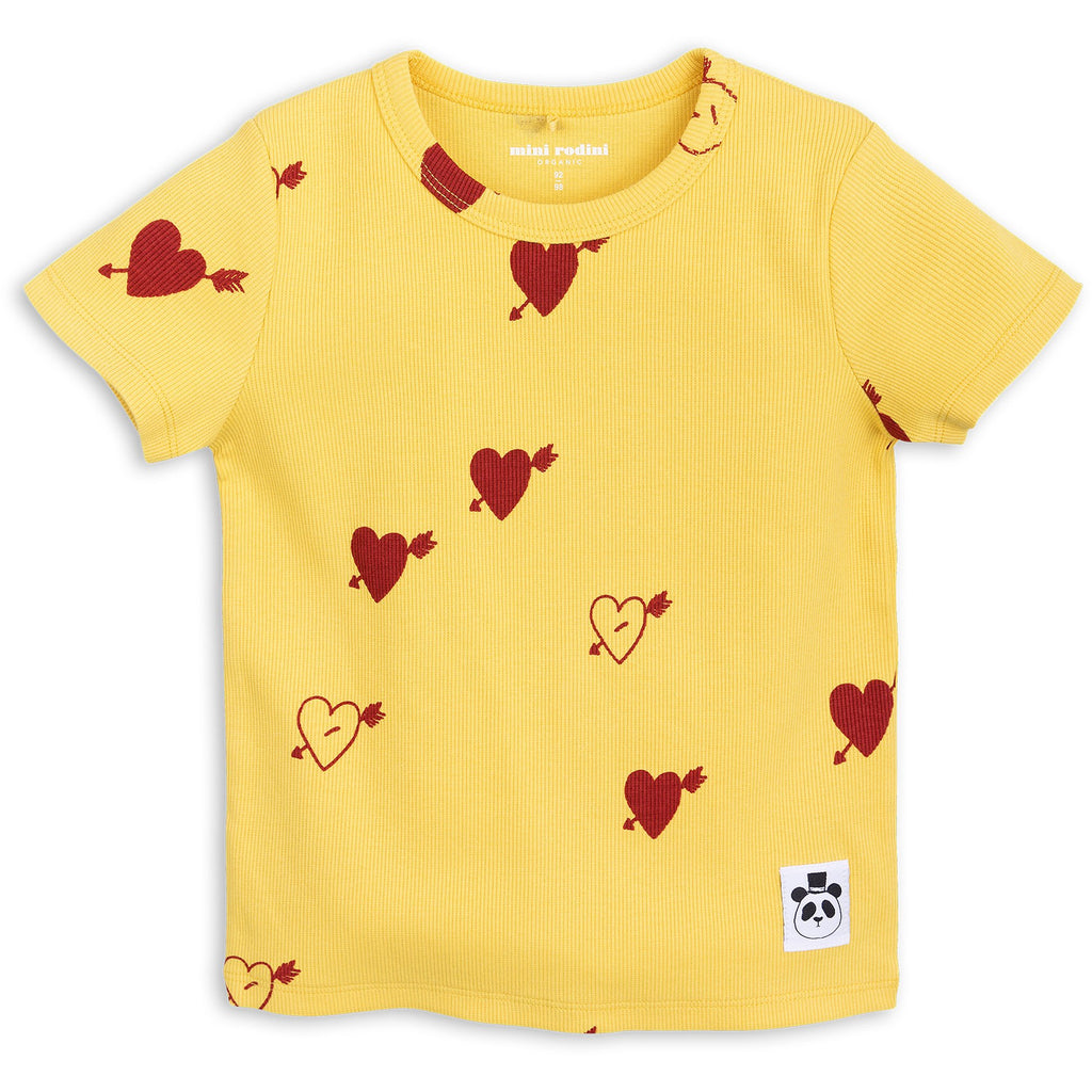 mini rodini heart rib short sleeve tee yellow - kodomo
