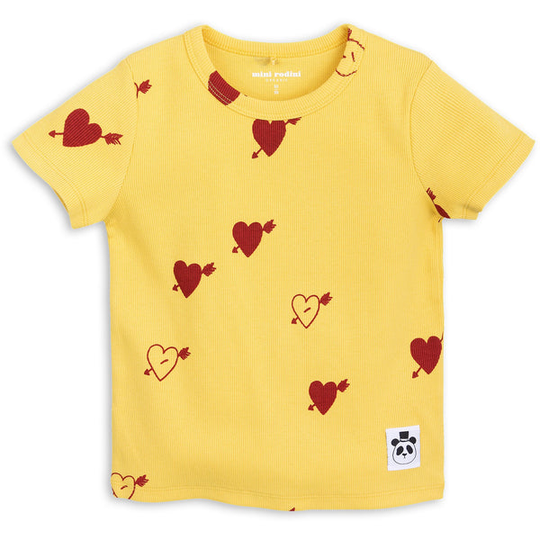 mini rodini heart rib short sleeve tee yellow - kodomo