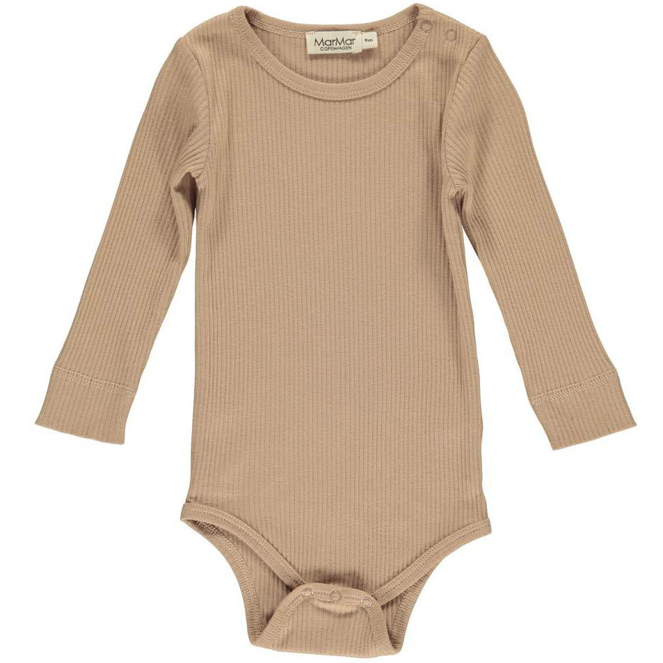 marmar copenhagen baby long sleeve onesie rose brown - kodomo boston, plain solid baby onesie, baby unisex body
