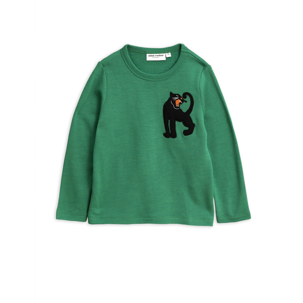 mini rodini panther wool terry sweatshirt green, new mini rodini collection at kodomo boston free shipping