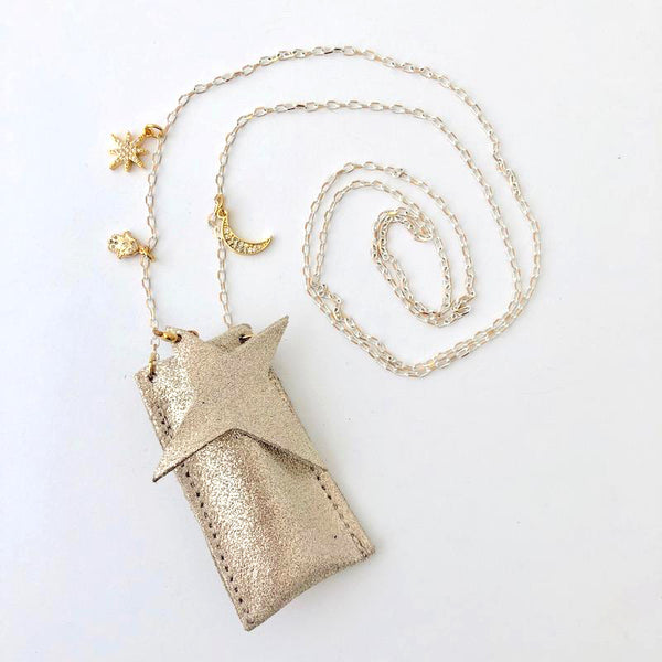 atsuyo et akiko amulet crystal necklace sparkle champagne, holiday and birthday gifts for girls and teens at kodomo boston. fast shipping