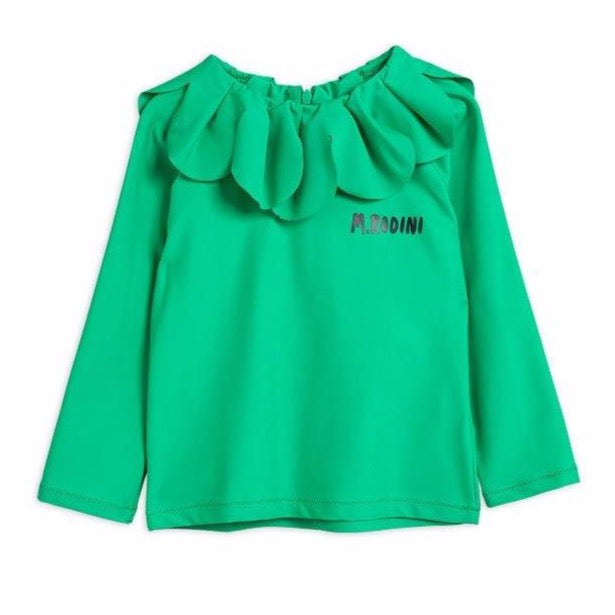 mini rodini strawberry uv top green, girl's sustainable swim top