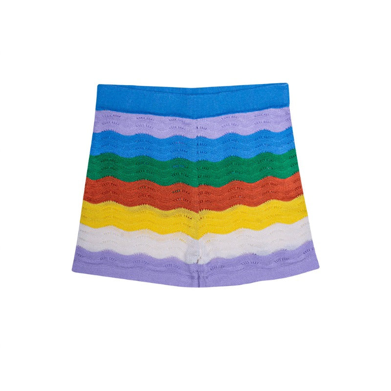 paade mode knit shorts rainbow blue