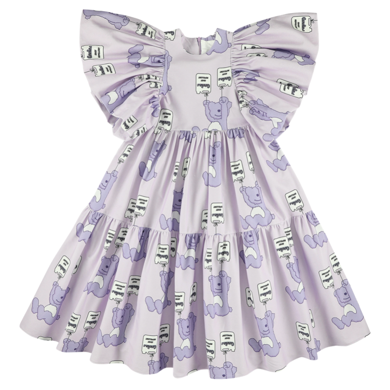 caroline bosmans long dress allover purple teddy print