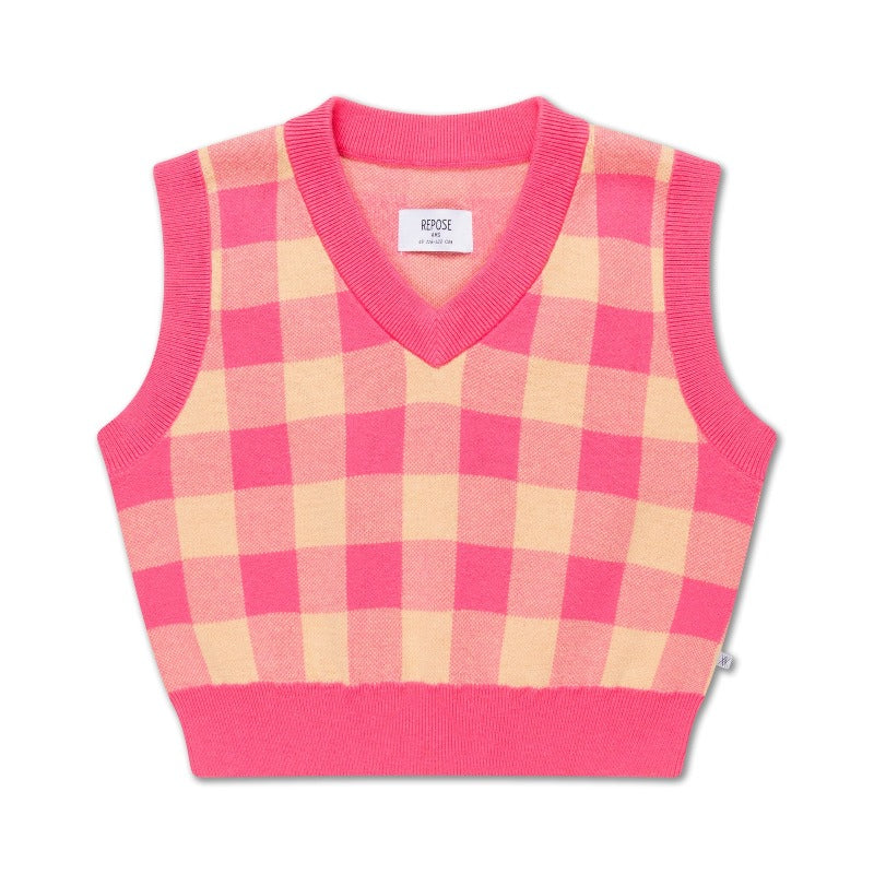 repose ams knit spencer pop pink check