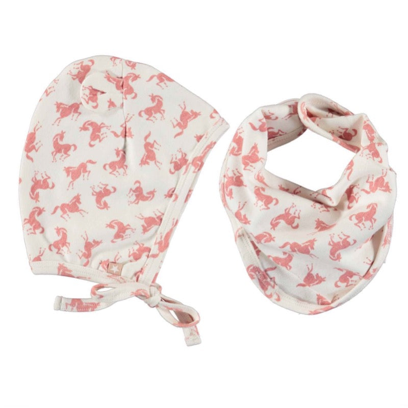 molo nilo baby bib & hat mini horse rose