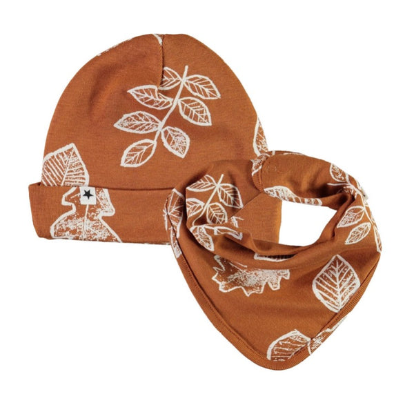 molo noe baby bib & hat set leaves