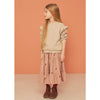 kids on the moon flounce skirt mauve leaves, girls bottoms, ruffles mid-length pink