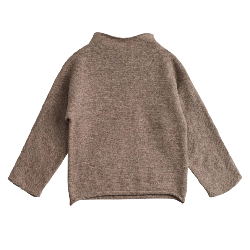 belle enfant funnel sweater mid-brown marl, sustainable soft knit tops sweaters for children baby toddler, new fall winter fashion at kodomo boston with free shipping 