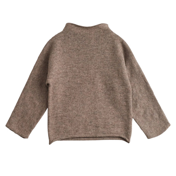 belle enfant funnel sweater mid-brown marl, sustainable soft knit tops sweaters for children baby toddler, new fall winter fashion at kodomo boston with free shipping 