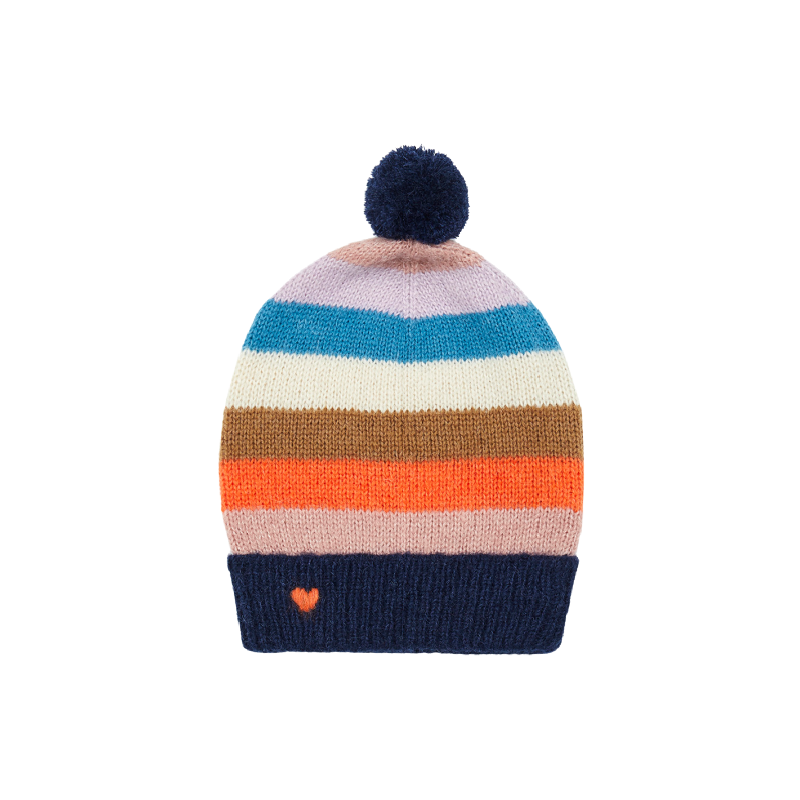 bonton knit pom pom striped beanie