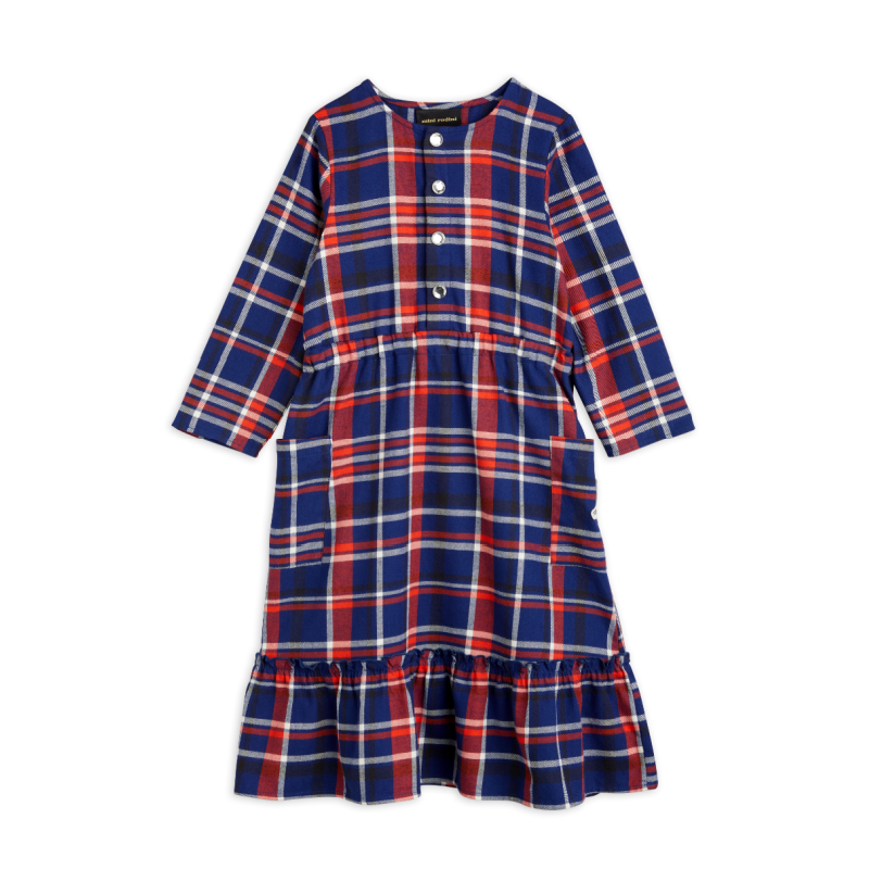 mini rodini flannel check woven dress navy