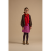 child wearing long live the queen ruffle volant skirt fuchsia front