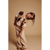 child wearing long live the queen sleeveless cardigan tan print