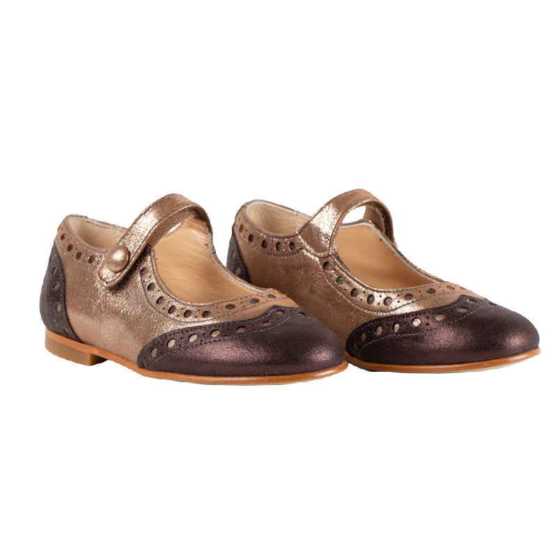 LMDI collection two-tone mary jane shoes in bronze and copper.