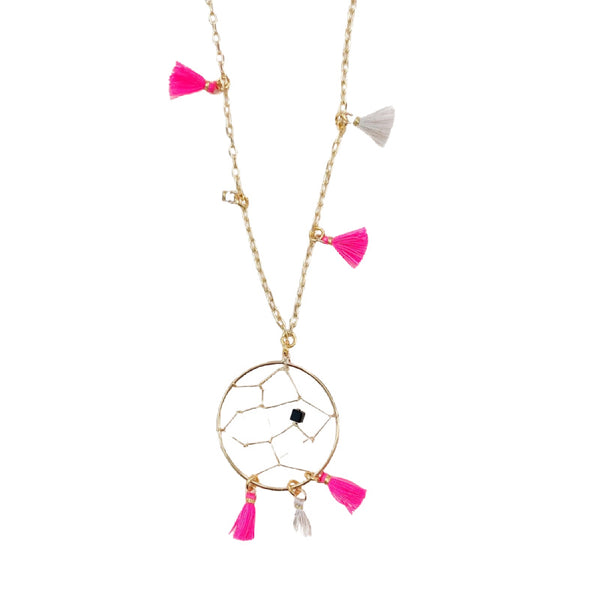 atsuyo et akiko dream catcher necklace pink/gray