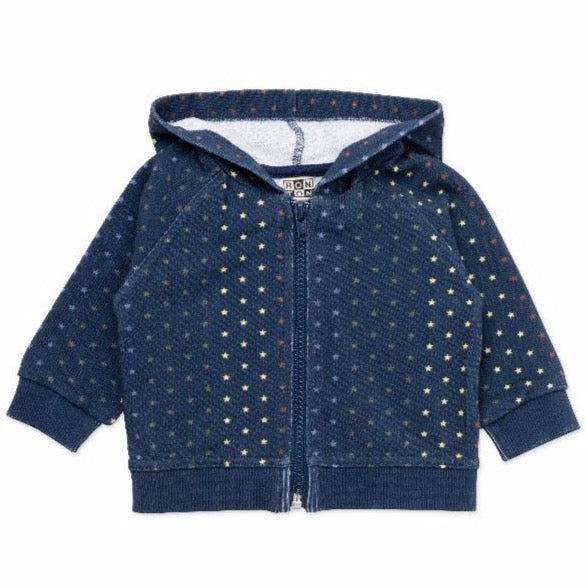 bonton baby zip-up sweatshirt allover stars, baby's organic cotton tops