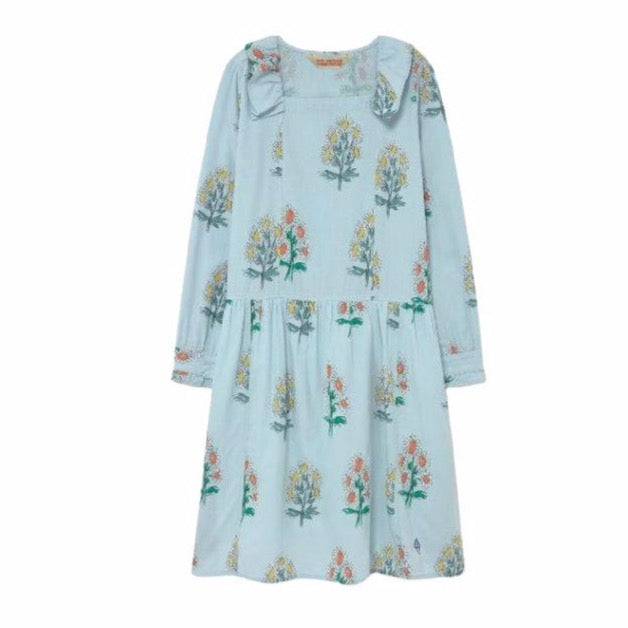 the animals observatory tortoise kids dress soft blue flowers, girl's cotton dresses