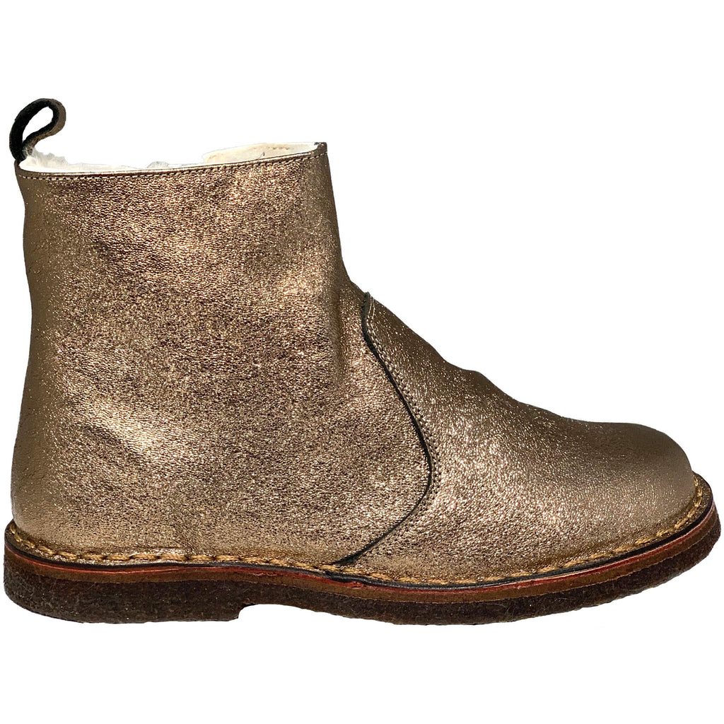 pèpè furry lined boots rose gold, luxury clothing and shoes for kids at kodomo boston