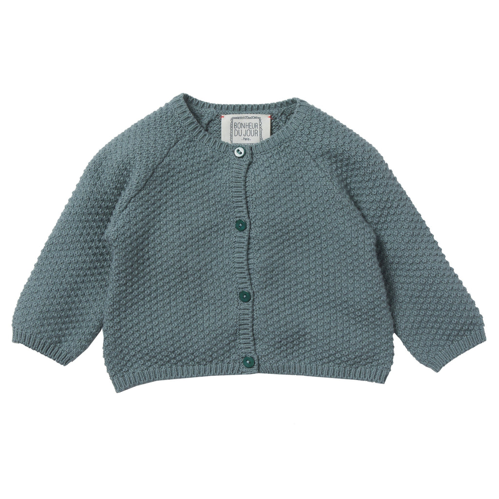 bonheur du jour gretel cardigan green, european clothing for babies and kids at kodomo boston. free shipping.