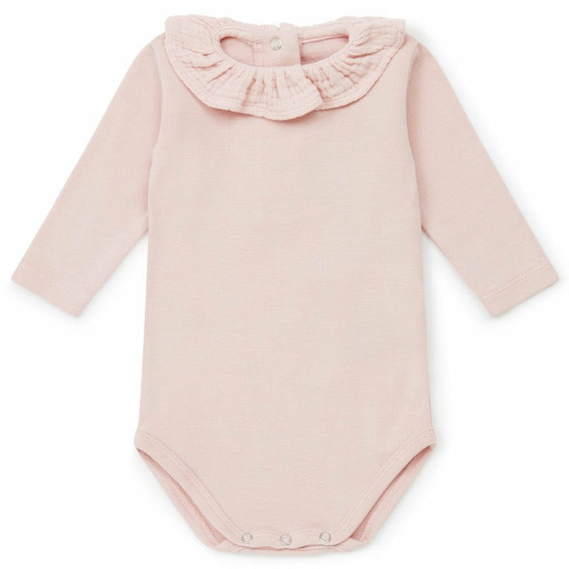 bonton ruffle collar baby onesie pink