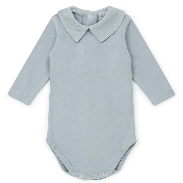 bonton collar baby onesie blue