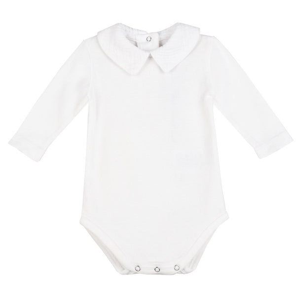 bonton collar baby onesie white