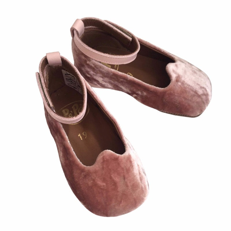 pèpè velluto mary-janes pink, girl's velvet flat shoes