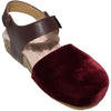 pèpè velluto fur lined velvet sandal bordeaux/pink, girls holiday and party shoes at kodomo boston, free shipping.