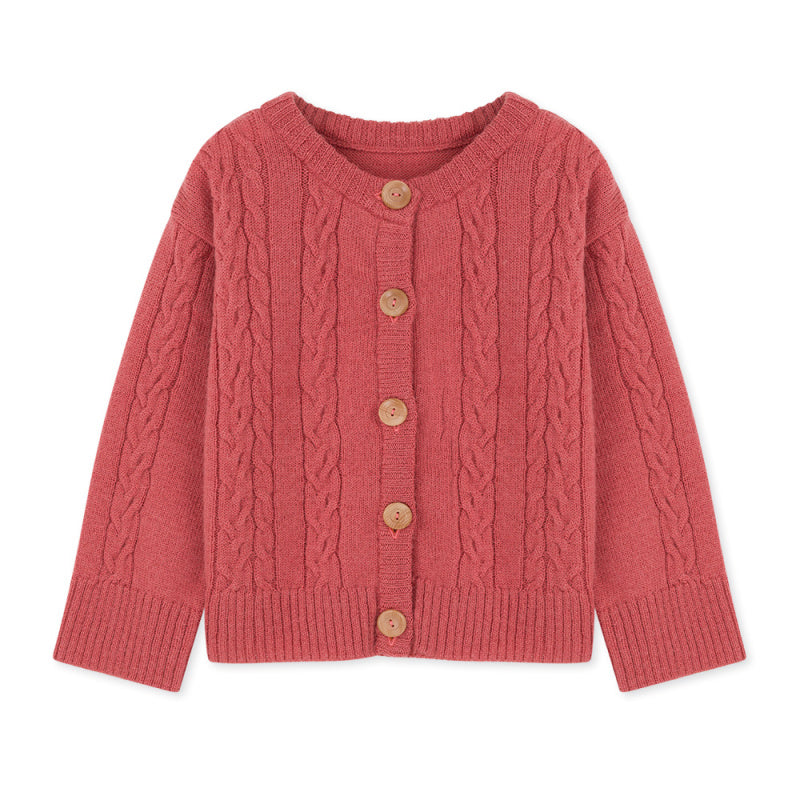 kids on the moon rowan cardigan coral
