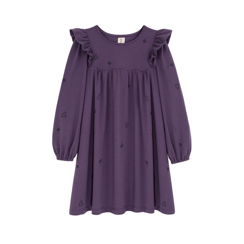 kids on the moon berries and hearts dress purple