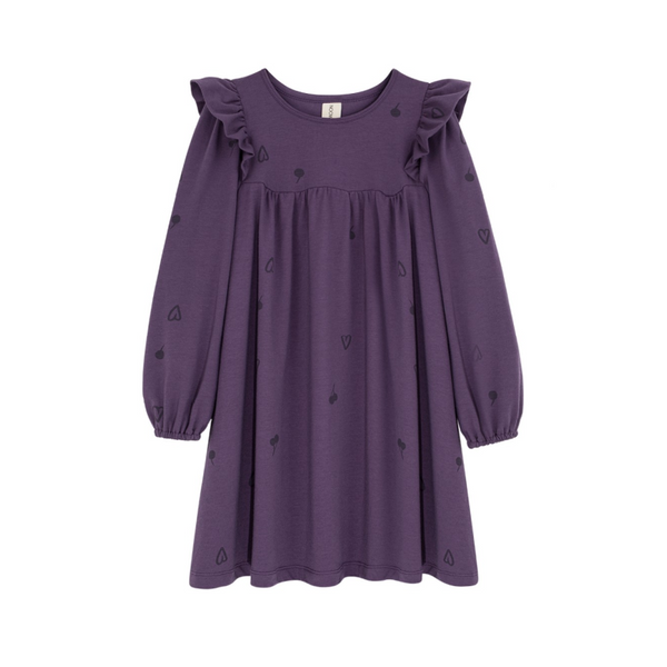 kids on the moon berries and hearts dress purple
