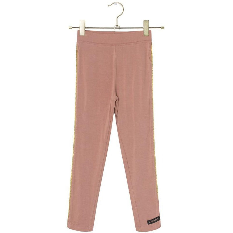 a monday in copenhagen laura leggings cameo brown, girls bottoms, pink with glitter stripe detail
