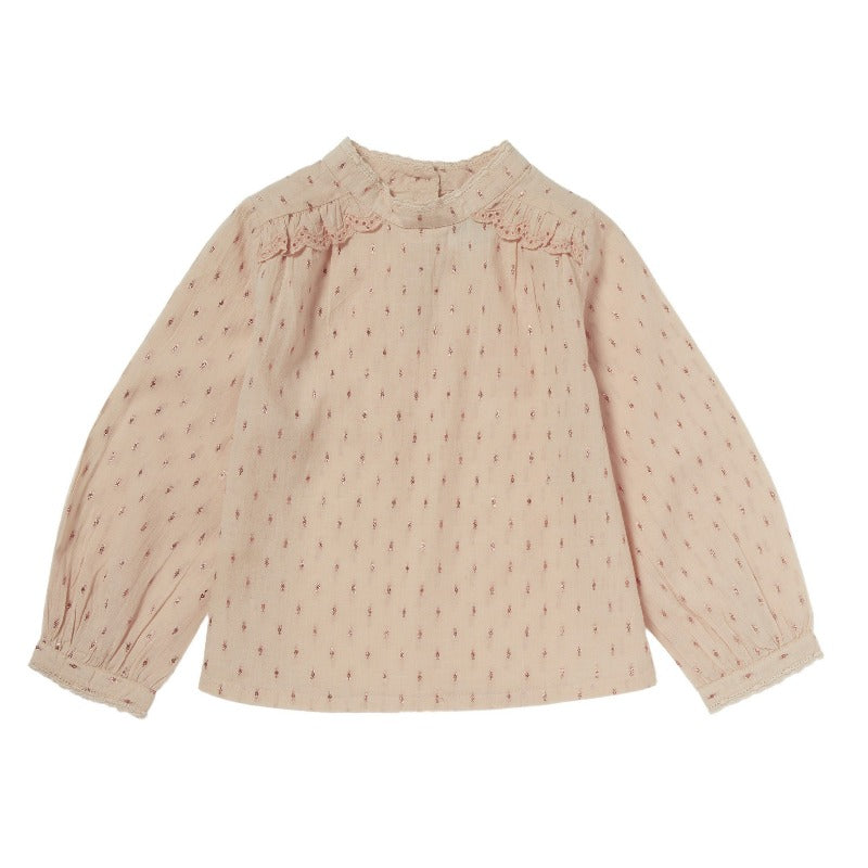 bonheur du jour lou anne baby blouse pink, babies tops with sparkle