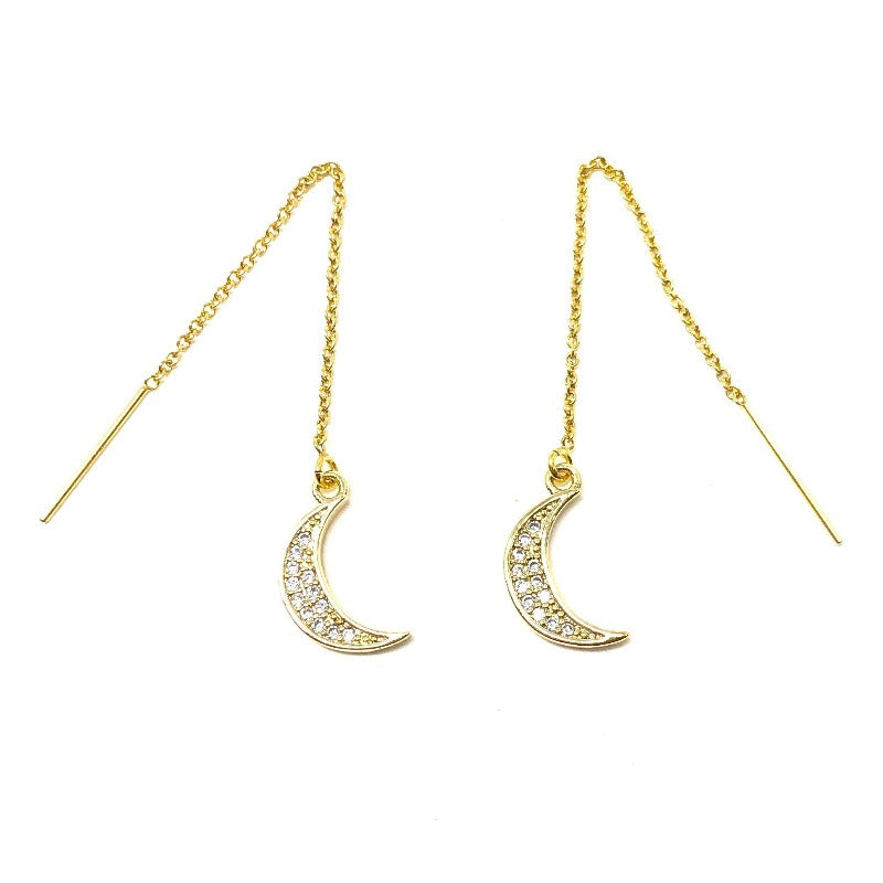 atsuyo et akiko earrings cosmic magic moon, children's jewelry accessories, gold filled threader earring 