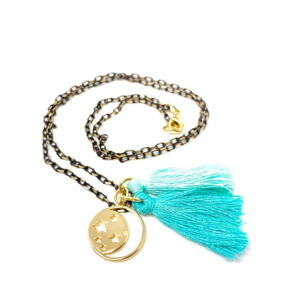 atsuyo et akiko moon star necklace mint, children's jewelry accessories, gold pendant with tassels 