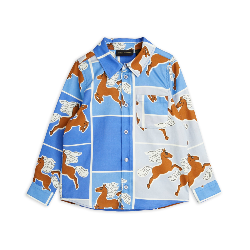 mini rodini woven horses shirt blue